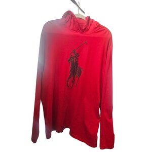 Polo Ralph Lauren Red Hooded Long-Sleeve Shirt XL With Black Polo Logo For Men